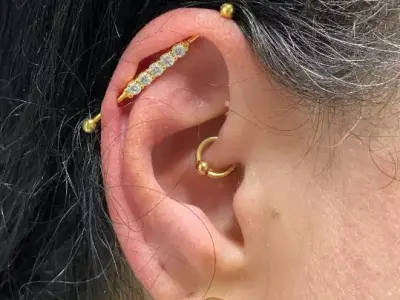 Piercing Industrial Barbell with 6 gem and internal thread 3D print model