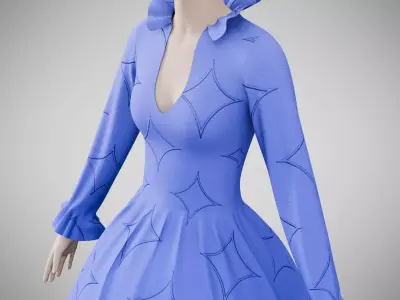 Dress 30 Very Light Blue With Design Low-poly 3D model