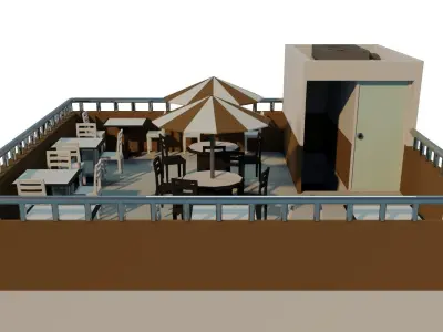 Low Poly Coffee House - With Interior Low-poly 3D model