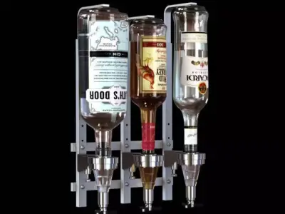 Bar   Metal Bar Butler With Three Bottles Of Alcohol 3D model