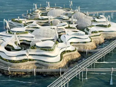  Future City Bionic architecture Eco energy concept vrat animated 
