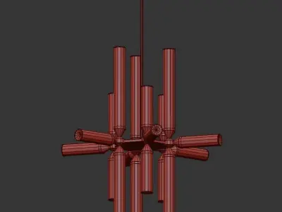 Travis modern chandelier with brass and clear glass rods 3D model