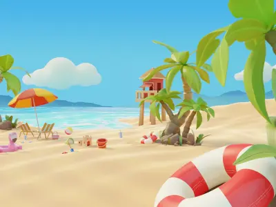 Summer Beach Assets Model Bundle Pack 3D model