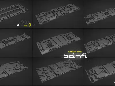 Sci-Fi walls Kitbash Pack 70assets Vol9 3D model