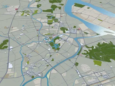 Jiangmen Guangdong Province China 50km Low-poly 3D model