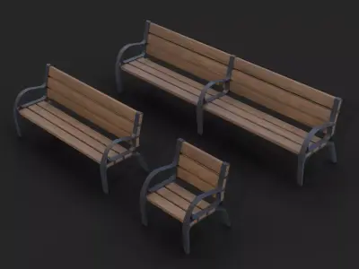 Collection of three Retiro benches Low-Poly Low-poly 3D model