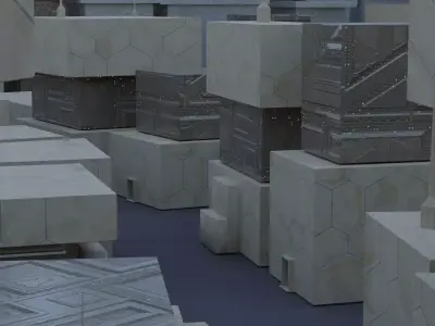 Sci fi city settlement Game Ready 4k real world scale Interiors Low-poly 3D model