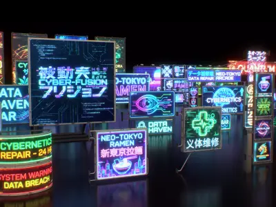 Cyberpunk Billboards Signs V1 Low-poly 3D model