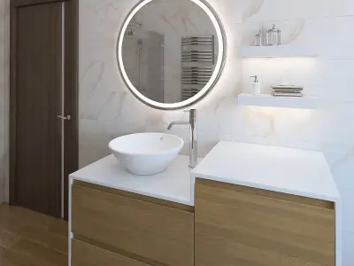 Cozy bathroom with light tiles 3D model