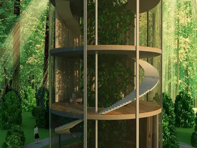 Glass lounge Low-poly 3D model