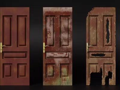 wooden doors set Low-poly 3D model