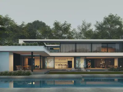 Modern  luxurious  two story detached villa with a swimming pool Low-poly 3D model