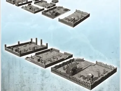 Set of cemetery squares with low walls tombs and mausoleum 2 - W 3D print model