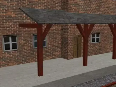 simple low poly train station Free low-poly 3D model