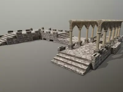 Altar Set stone wall Low-poly 3D model