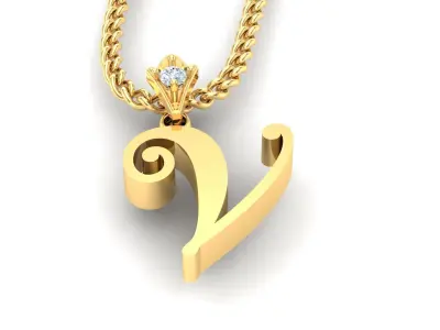 Alphabet V3 Light Gold  Font Pendant V 3D print model