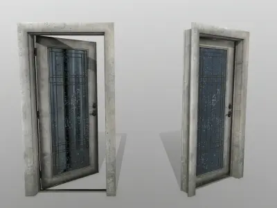 door 2 pair of open doors Low-poly 3D model