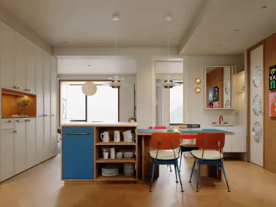 Modern living room dining room kitchen bedroom 3D model