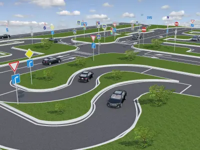 Realistic Road Intersection with Traffic Signs  3D CityCrossroad Low-poly 3D model