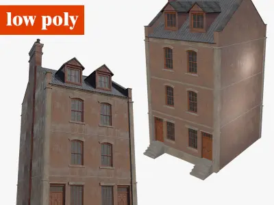 The facade of the house empty inside  Low poly textured Low-poly 3D model