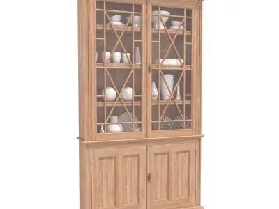 Lorfords antiques Oak Glazed Bookcases 3D model