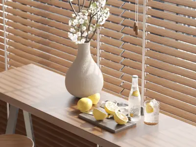 White flowers in vase Japandi decorate 3D model