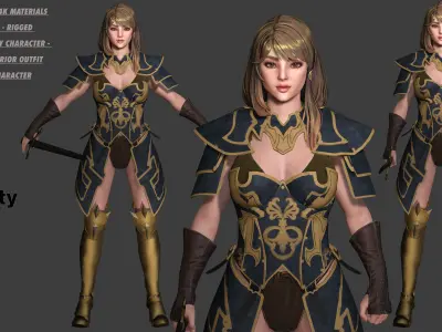 AAA 3D FANTASY FEMALE WARIOR KNIGHT-REALISTIC RIG GAME CHARACTER