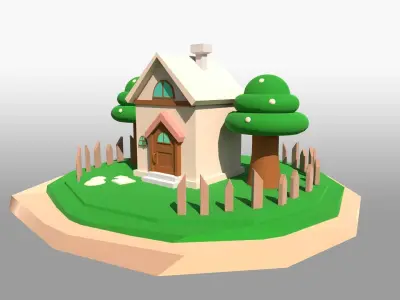Cartoonish Low Poly House Environment  Low-poly 3D model