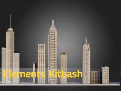 33 City Element Kitbash Low-poly 3D model