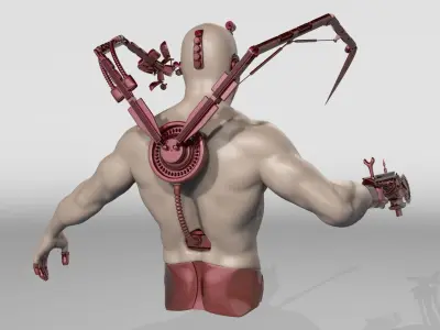 CYBORG-SCIENTIST man with knife Low-poly 3D model