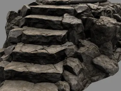Temple stone staircase on rock Low-poly 3D model