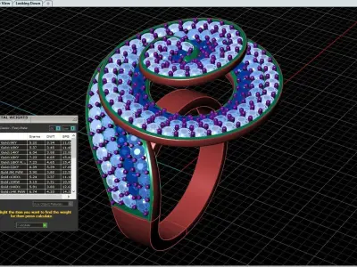 Spiral ring  with gems for CNC or 3D print model