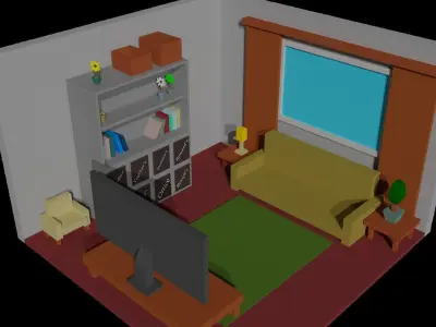 3d lowpoly staff room Low-poly 3D model