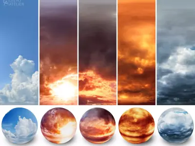 Skies 3 - Matte painting - Panoramas 360 degree Low-poly 3D model