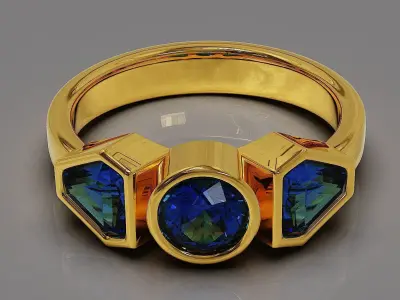 Bezel set round and calf shape diamonds three stone ring Free 3D print model