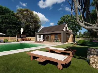 modern house with swimming pool exterior Low-poly 3D model