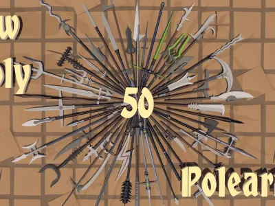 50 Low Poly Polearms Low-poly 3D model