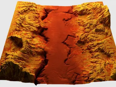 Cartoon mountain terrain with canyon and fissures 3D model