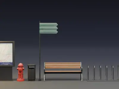 Urban Street Props Pack   Low-poly 3D model