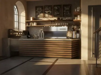 Modern Rustic Cafe and Restaurant Exterior-Interior 3D model
