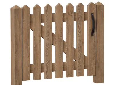 Wooden picket fence with wicket and gate 3D model