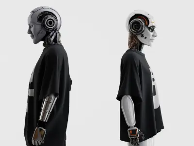 Alien Cyber Robots Mechanical Head Androids Set of 2 3D model