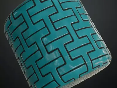 Turquoise Glossy Scallop Fish Scale Ceramic Tiles PBR Seamles Texture