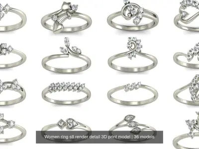 36 Women ring stl render detail 3D print model 3D Model Pack