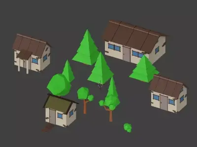 Low Poly Village assets Low-poly 3D model