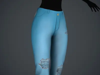 Female Light Blue Ripped Jeans Pants Style 1 Low-poly 3D model