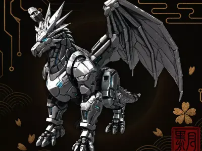 Mecha Dragon Cybernetic Armored Beast Highpoly Game 3D print model