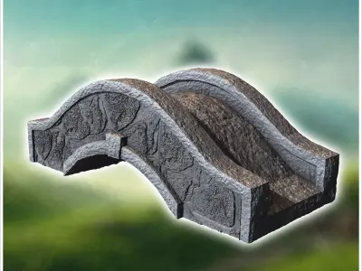 Rounded stone bridge with railing 3 - Medieval Gothic Feudal Old 3D print model