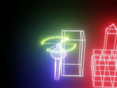 Neon Line Helcopter fly over animation rigged and animated  3D model