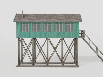 Green old gantry control tower Low-poly 3D model
